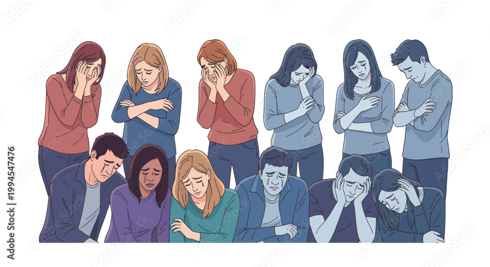 Obraz premium Group of people showing sadness and despair, isolated on white background.