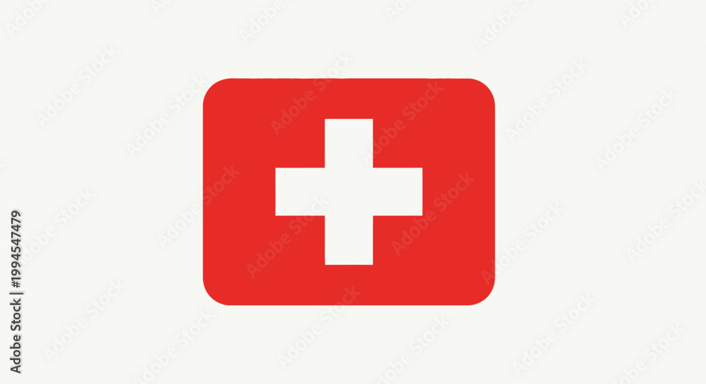 Obraz premium Swiss Flag Emblem with Red and White Cross on White Background Healthcare Symbol