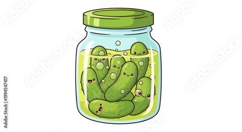 Cute Pickles Jar Cartoon Illustration