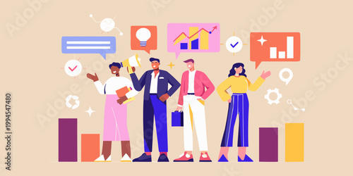 Diverse team discussing ideas and business growth with innovative concepts