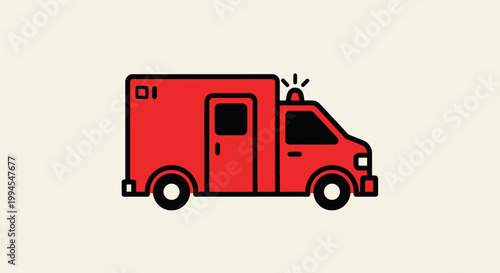 Illustration of a Red Ambulance in Minimalist Style on a Beige Background