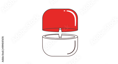 Illustration of a Red and White Pill Capsule, Ready to be Assembled or Filled