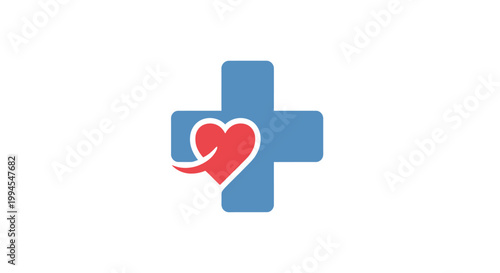 Medical Cross Symbol with a Heart Suggesting Healthcare, Well-being, and Compassionate Care Concept