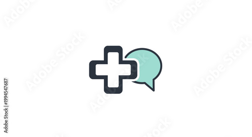 Medical Cross Symbol with Chat Bubble Icon Representing Healthcare Communication