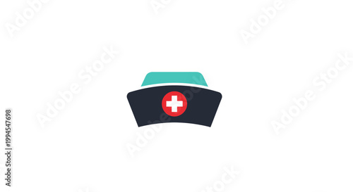 Medical Emblem: A stylized nurse's cap icon with a cross symbol on a white backdrop