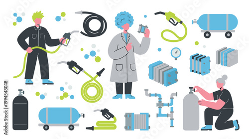 Industrial Gas Supply and Research Concept with Scientists and Equipment