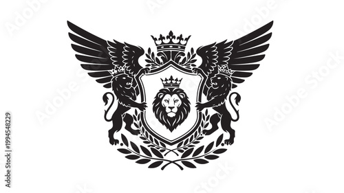 Majestic heraldic crest featuring winged lions crowned in regal splendor, symbolizing power, strength, and noble heritage.