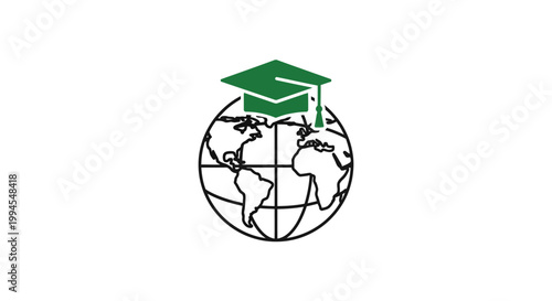 Global Education Concept Depicted with Mortarboard on World Globe Logo Design
