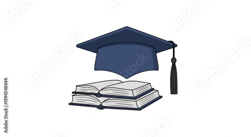 Graduation cap and books signifying academic achievement and educational attainment