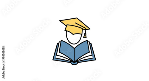 Illustration depicting academic achievement, represented by a graduate and an open book