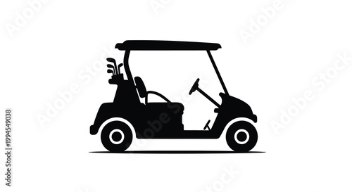 Black silhouette of a golf cart with clubs displayed prominently