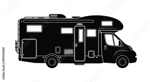 Simple black silhouette of a recreational vehicle commonly known as an rv