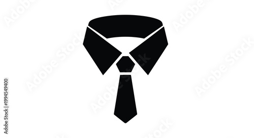 A simple black silhouette illustration of a collared shirt and tie