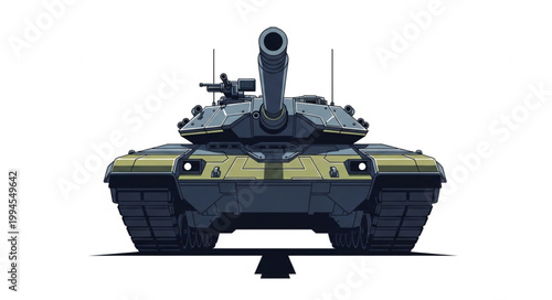 Modern Military Tank Front View Isolated White Background.