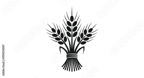 A stylized black and white illustration of a wheat sheaf tied with twine