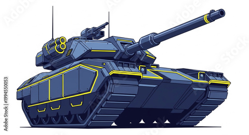 Modern Military Tank Vehicle with Cannon and Tracks.
