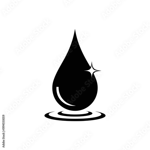 Clean Water Drop Icon with Sparkle Effect