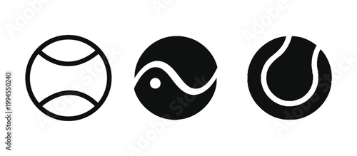 Three black tennis ball icons on white background sport game