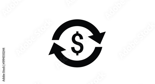 Black circular arrow icon with a dollar sign in the center