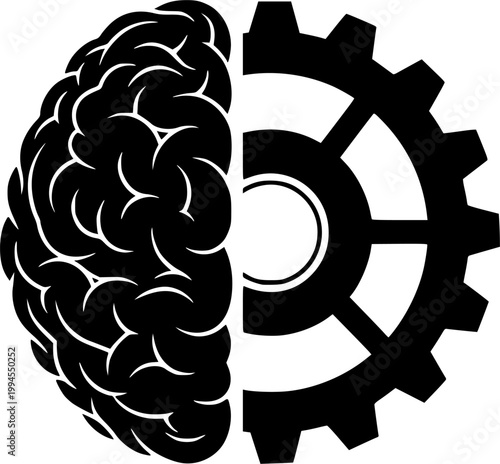 Solid Vector of Brain and Gear - Strategic Thinking and AI Concept