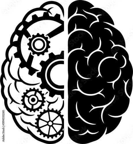 Solid Vector of Brain and Gear - Strategic Thinking and AI Concept