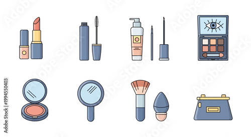 Cosmetics and Beauty Accessories Collection Featuring Makeup Essentials and Tools