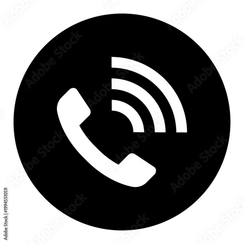 受話器アイコン 丸型 モノクロ シンプル ベクター 透過 フリー素材