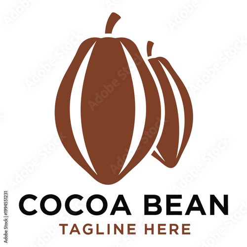 Brown cocoa bean logo with sample tagline on white background icon