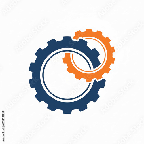 Gear wheels icon with orange and blue rings and inner progress line, representing engineering, settings, and workflow design