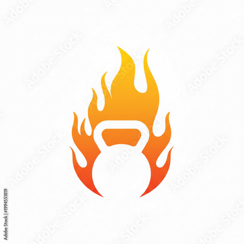 Flame hand drawn icon with orange and yellow fire shapes around a white stylized emblem featuring combustion, heat, burning with blaze and torch