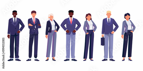 Diverse group of professionals standing in business attire vector illustration