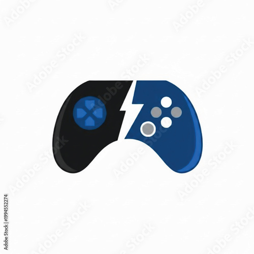 Game controller icon with split black and blue halves and a lightning bolt symbol for handmade project branding
