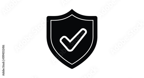 Black shield icon with a white checkmark inside symbolizing security