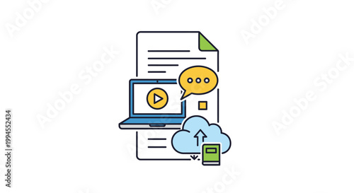 Conceptual illustration showing cloud data storage, document processing and multimedia communication