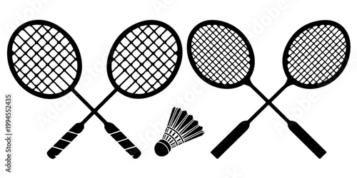 Badminton shuttlecock icon set in outline and silhouette styles, feather shuttle sport equipment illustration