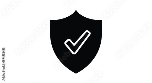 A black shield icon with a white checkmark symbol inside