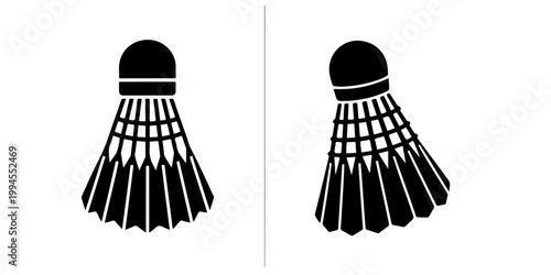 Badminton shuttlecock icon set in outline and silhouette styles, feather shuttle sport equipment illustration