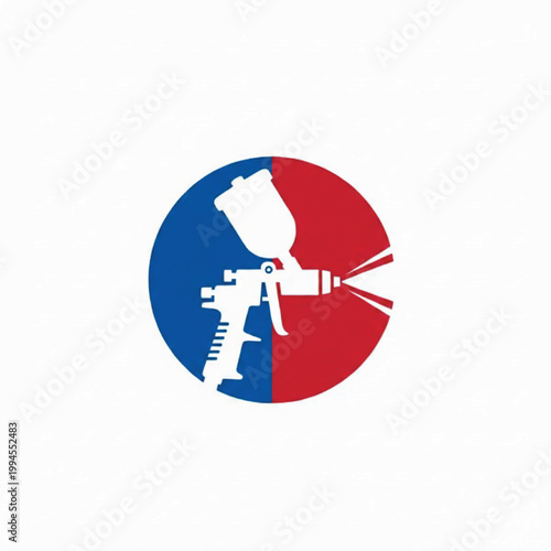 Spray gun icon logo with blue and red circular background for painting, graffiti art, and industrial design
