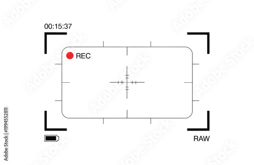 Camera Viewfinder Recording Overlay With REC Indicator, Timestamp and RAW Display for Video and Filmmaking