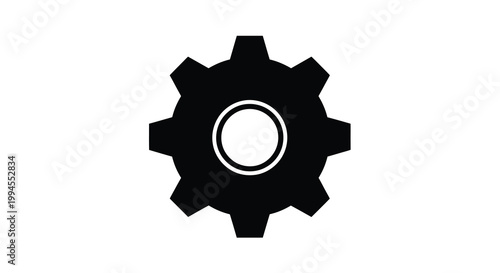 Black silhouette of a gear with a circular center isolated on white