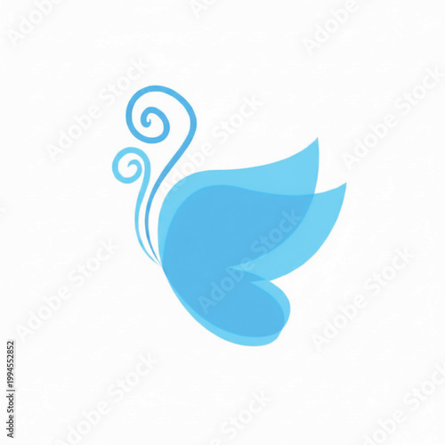 Feather quill icon with blue swirls and gradient highlights for handmade creative and logo design featuring ornament, craft, illustration with vector