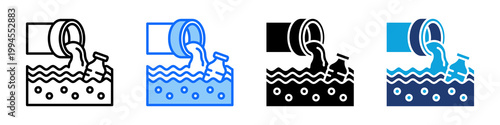 Sewage System Icon Set Multi Style Vector Illustration