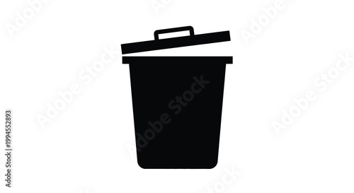 Simple black silhouette of an open waste bin or trash can