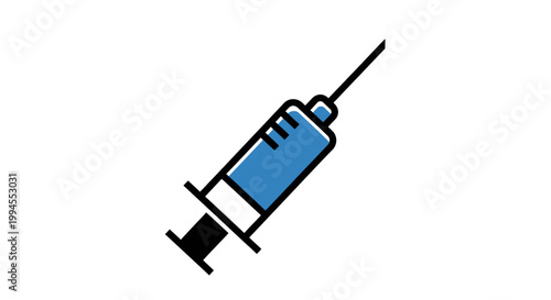 Illustration of a Medical Syringe with Blue Fluid, Isolated on White Background