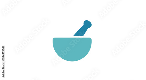 A stylized apothecary illustration featuring a mortar and pestle on a blank background