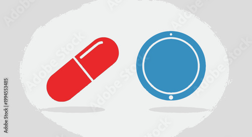 Illustration of a Red Capsule and Blue Circle Representing Health and Pharmaceuticals