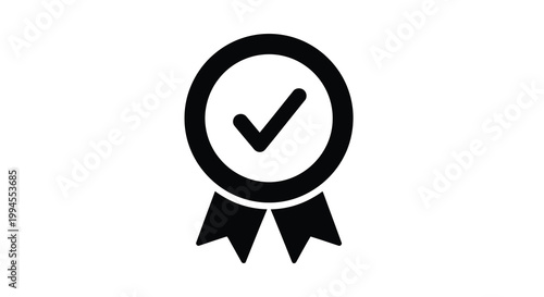 Black and white icon of a circular badge with a checkmark
