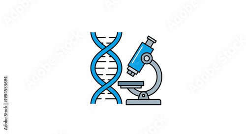 Illustration depicting DNA helix and a microscope, symbolizing scientific research.