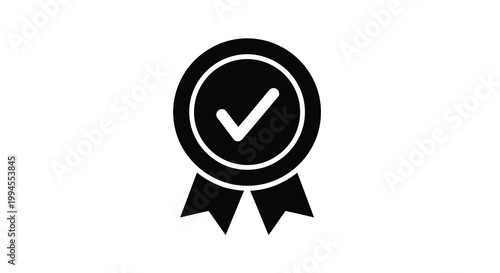 Black and white badge icon with a central checkmark symbol