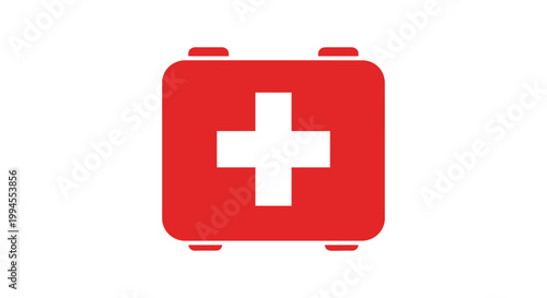 Red first aid kit icon on white background symbolizing medical assistance and care